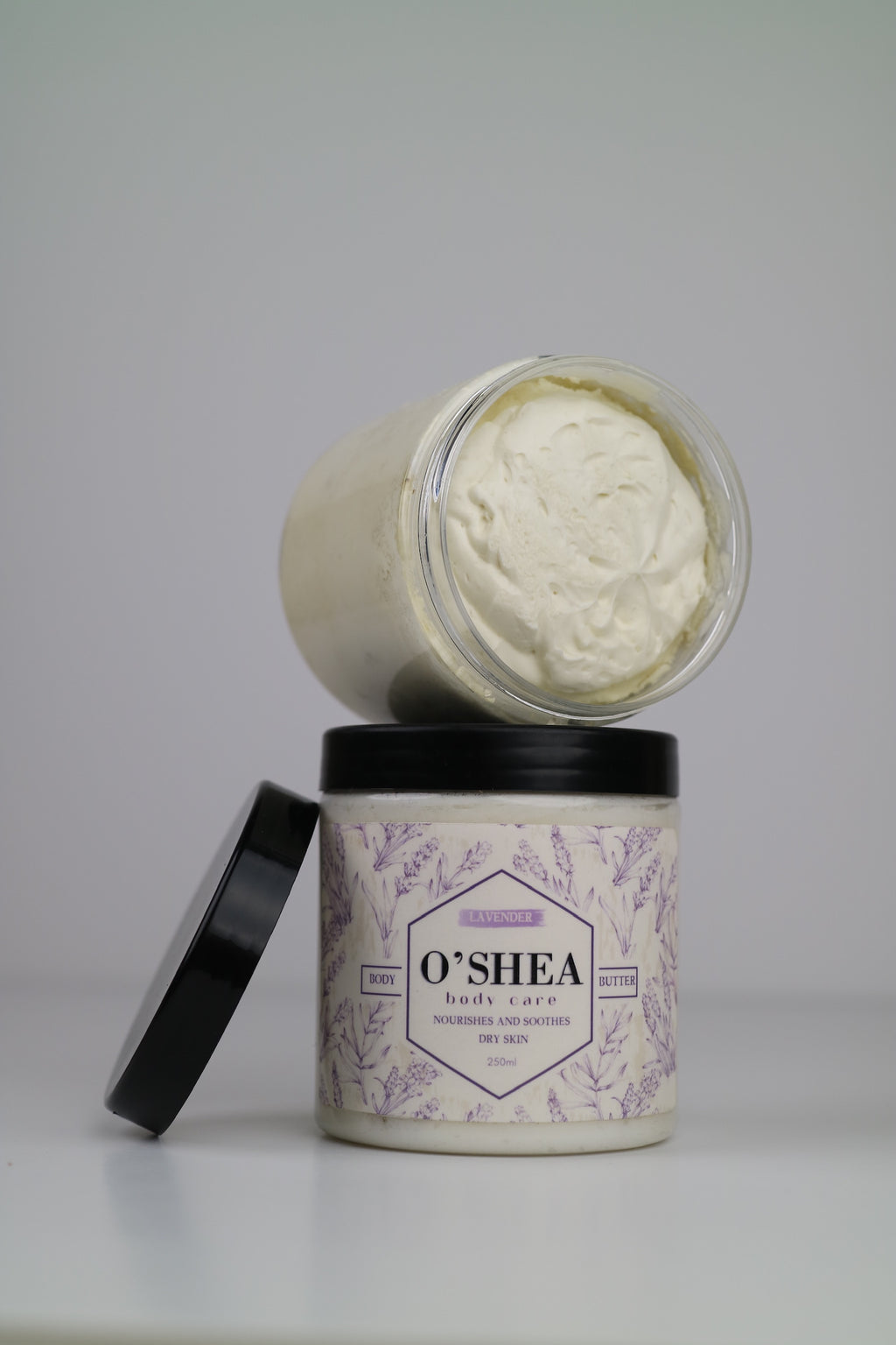 two jars of lavender shea body butter