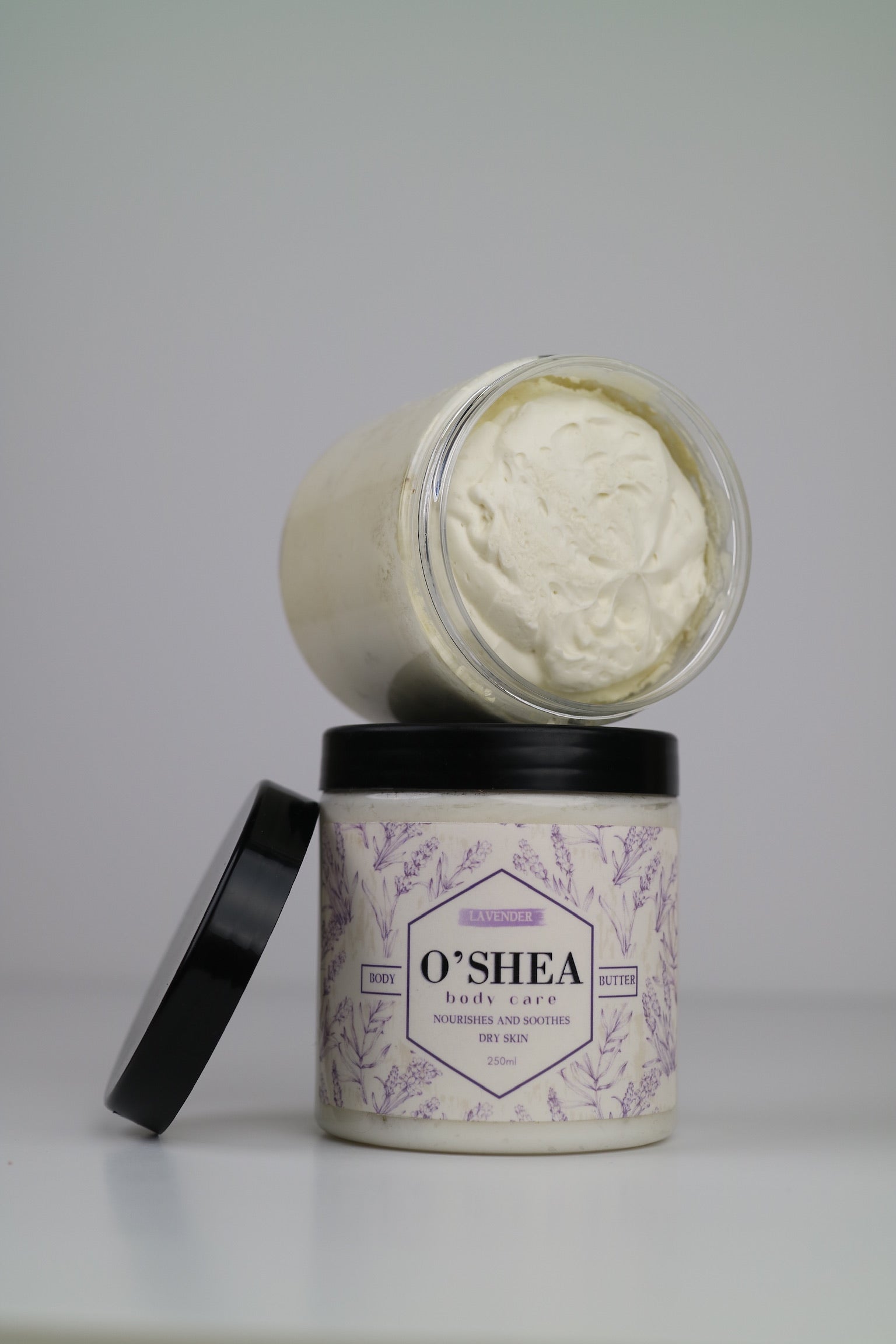 two jars of lavender shea body butter